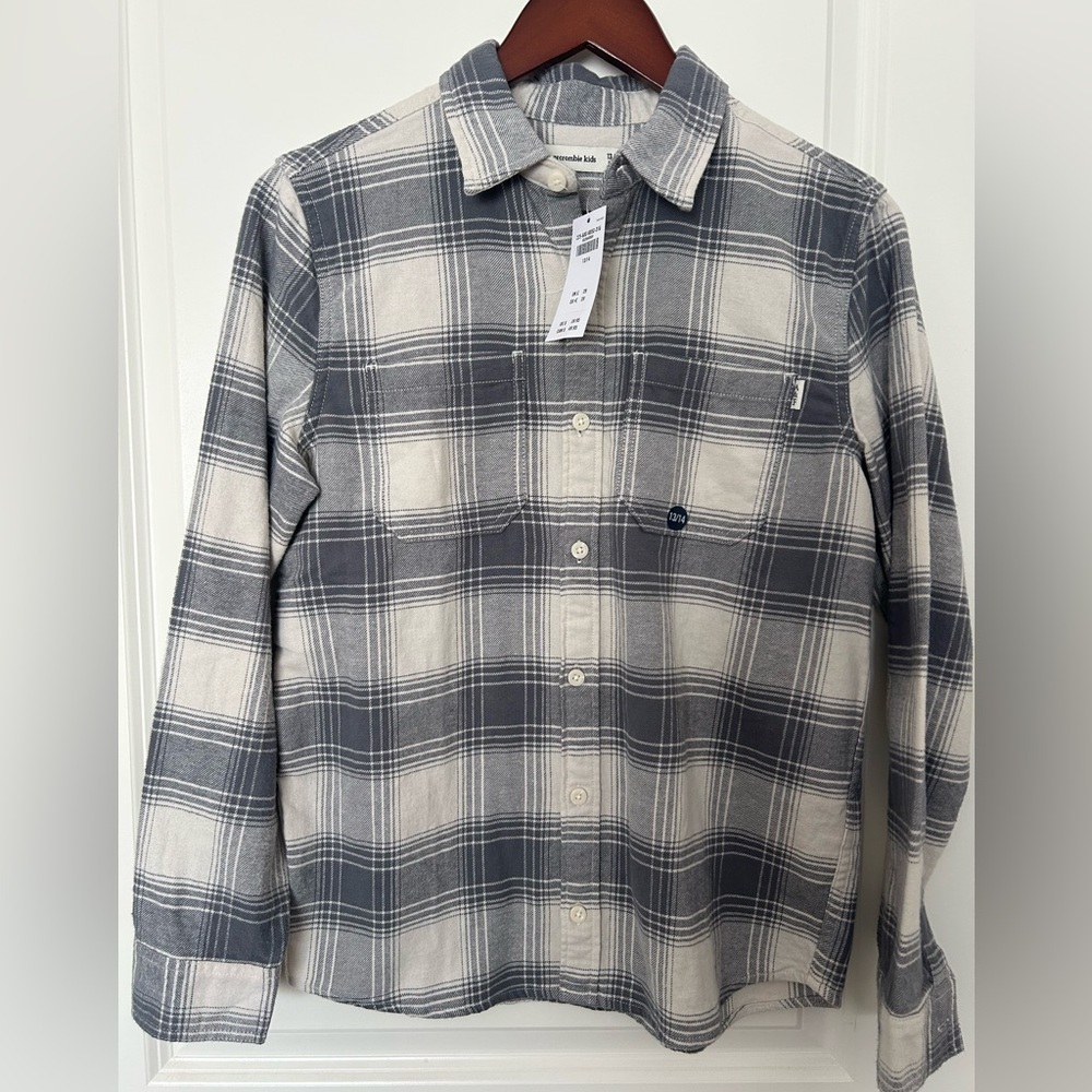 NWT Boys abercrombie kids plaid flannel button down